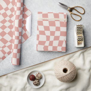 Retro 70s trippy pink wavy checkered Pattern Wrapping Paper
