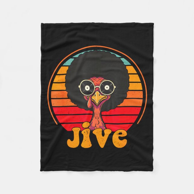 Retro 70s Turkey Jive Afro Thanksgiving Family Men Fleece Blanket (Front)