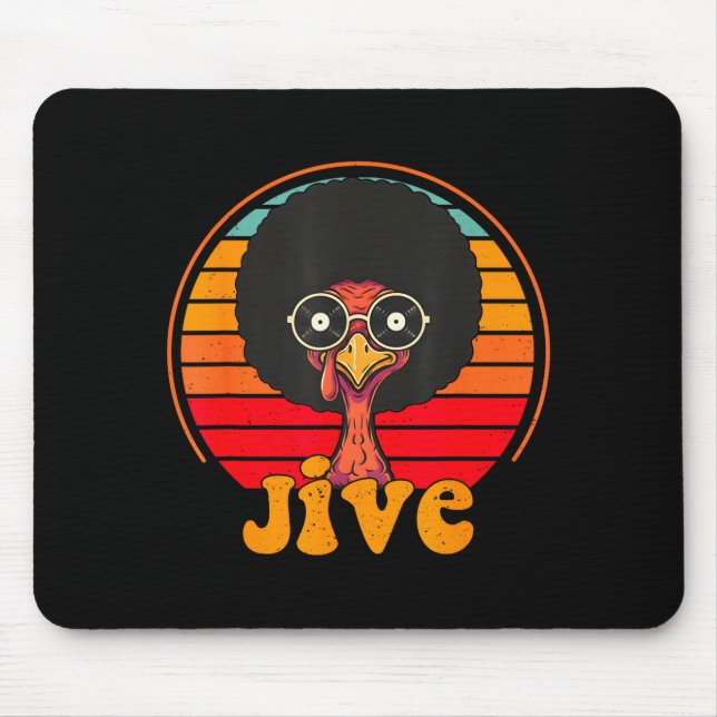 Retro 70s Turkey Jive Afro Thanksgiving Family Men Mouse Mat (Front)