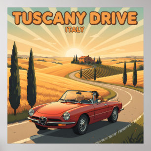 Retro 70s Tuscany Drive : Vintage Italy Travel Poster