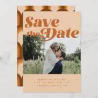 Retro 70s Typography Groovy Brown Photo Wedding