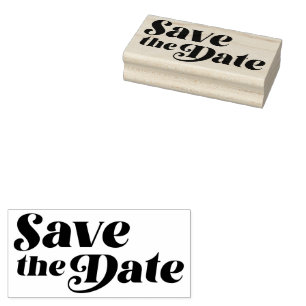 Retro 70s Typography Wedding Save The Date Rubber Stamp