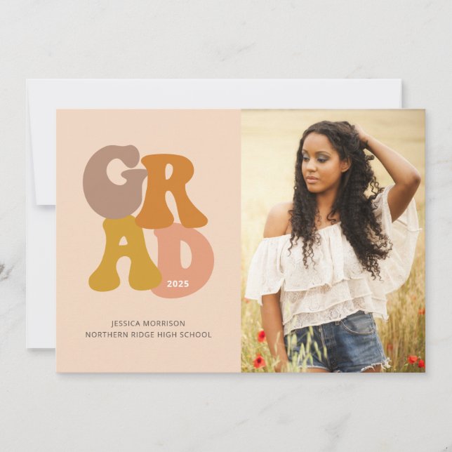 Retro 70s Vibe Photo Graduation Party Invitation (Front)