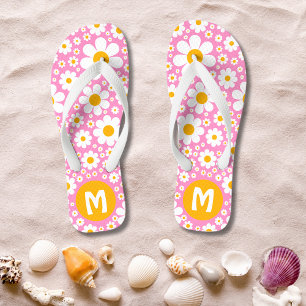 Retro 70s Vintage Hippie Floral Personalised  Flip Flops