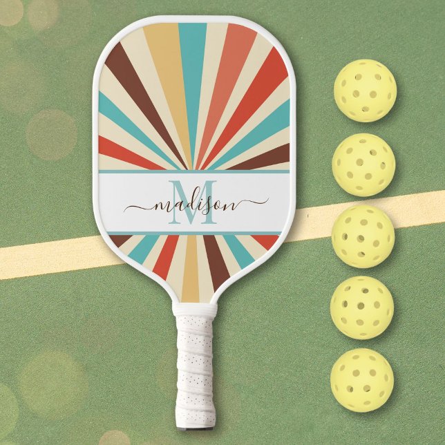 Retro 70s Vintage Stripes Custom Monogram  Pickleball Paddle (Creator Uploaded)