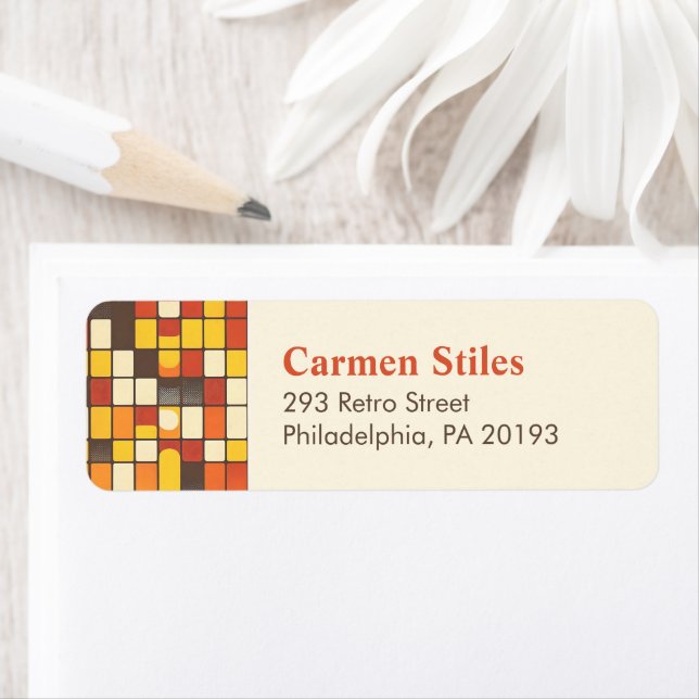 Retro 70s Warm Hued Chequered Print Return Address (Insitu)