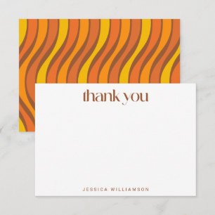 Retro 70s Wave Orange Brown Personalised Thank You Card