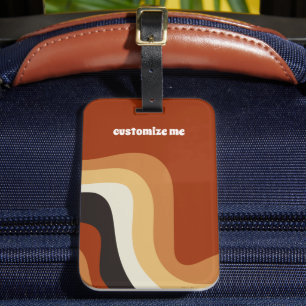 Retro 70s Wavy Orange Groovy Hippie Personalised Luggage Tag
