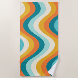 Retro 70s Wavy Stripes Beach Towel