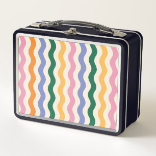 Retro 70s Wavy Stripes Seamless Pattern Metal Lunch Box