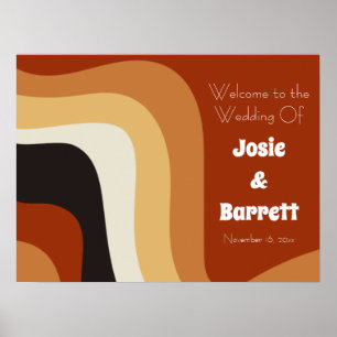 Retro 70s Wedding Burnt Orange Groovy Welcome Poster