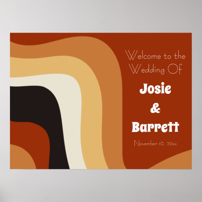 Retro 70s Wedding Burnt Orange Groovy Welcome Poster (Front)