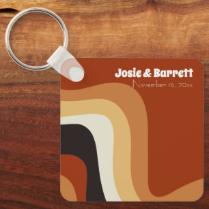 Retro 70s Wedding Burnt Orange Personalised Key Ring