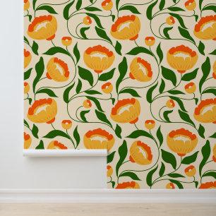 Retro 70s Yellow & Orange Poppy Groovy Floral Wallpaper
