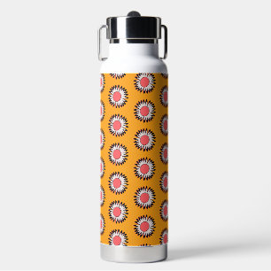 Retro 70s Yellow Pink Daisy Floral Pattern Water Bottle