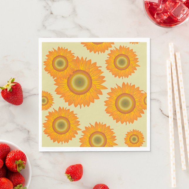 Retro 70s Yellow Sunflower Floral Pattern Napkin (Creator Uploaded)