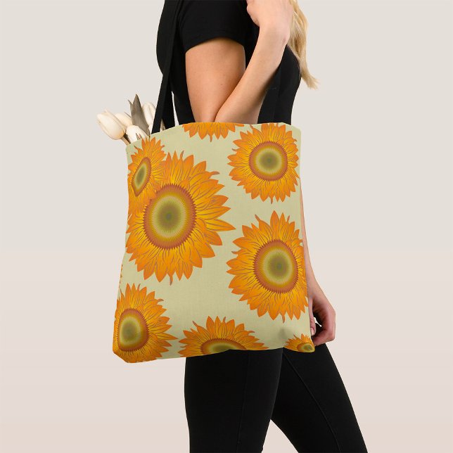 Retro 70s Yellow Sunflower Floral Pattern Tote Bag (Creator Uploaded)