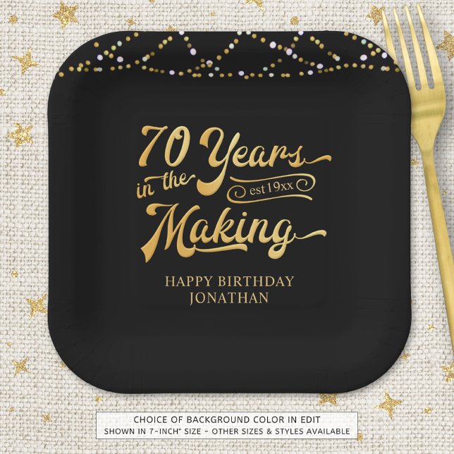 Retro 70th Birthday 70 Years in the Making Lights Paper Plate (Creator Uploaded)