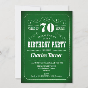 Retro 70th Birthday Party - Green White Invitation