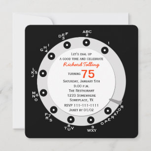 Retro 75th Birthday Party Invitation Rotary Dial