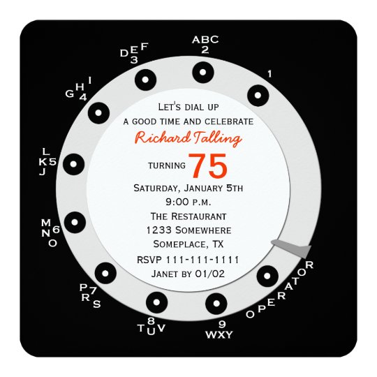 Retro 75th Birthday Party Invitation Rotary Dial