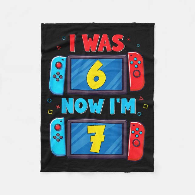 Retro 7th Birthday Boy I Was 6 Now I'm 7 Year Old  Fleece Blanket (Front)