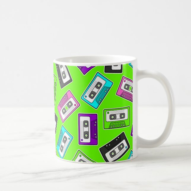 Retro 80"s Mixtape Print - Green Background Coffee Mug (Right)