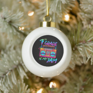 Retro 80s 7th Grade Is My Jam Back To School Ceramic Ball Christmas Ornament
