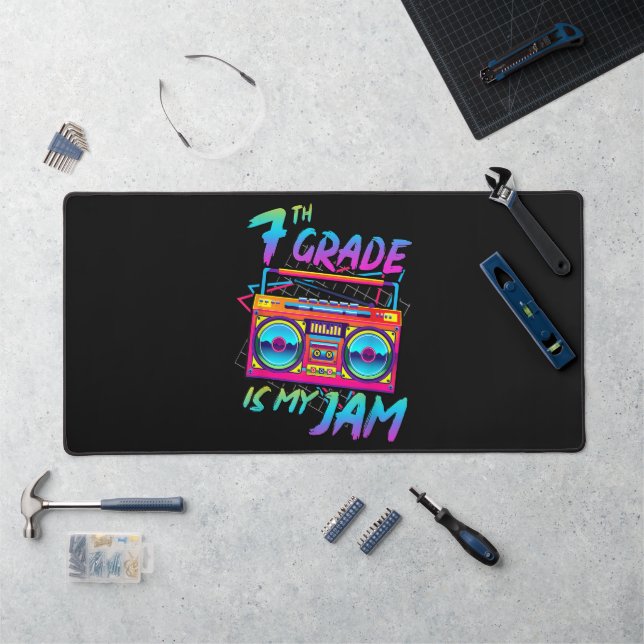 Retro 80s 7th Grade Is My Jam Back To School Desk Mat (Workstation)