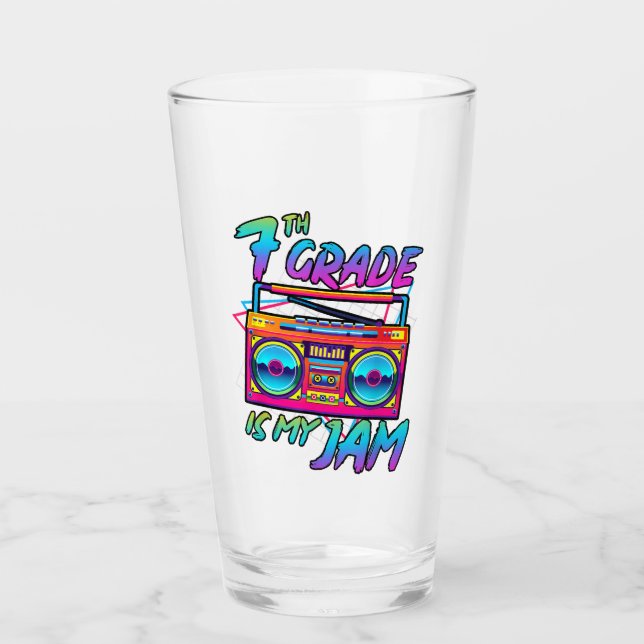 Retro 80s 7th Grade Is My Jam Back To School Glass (Front)