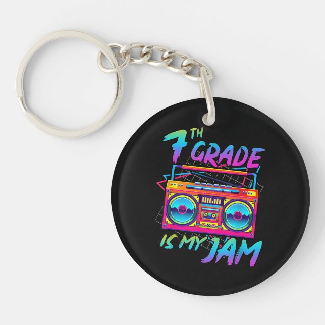 Retro 80s 7th Grade Is My Jam Back To School Key Ring (Front)