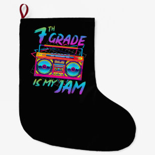 Retro 80s 7th Grade Is My Jam Back To School Large Christmas Stocking