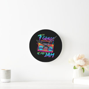 Retro 80s 7th Grade Is My Jam Back To School Round Clock