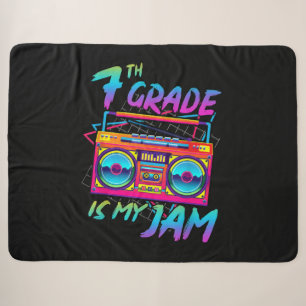 Retro 80s 7th Grade Is My Jam Back To School Sherpa Blanket