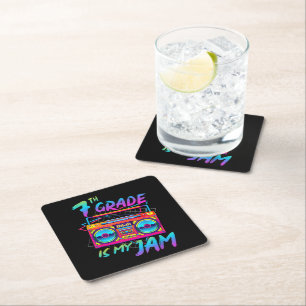 Retro 80s 7th Grade Is My Jam Back To School Square Paper Coaster
