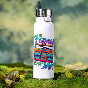 Retro 80s 7th Grade Is My Jam Back To School Water Bottle
