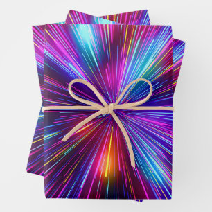 Retro 80s 90s Bright Pink Neon Glowing Lasers Wrapping Paper Sheet