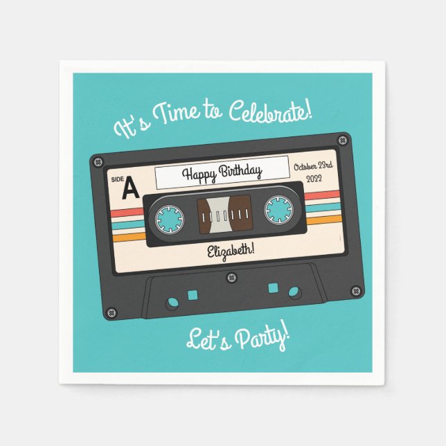 Retro 80's 90's Cassette Tape Music Birthday Party Napkin (Front)