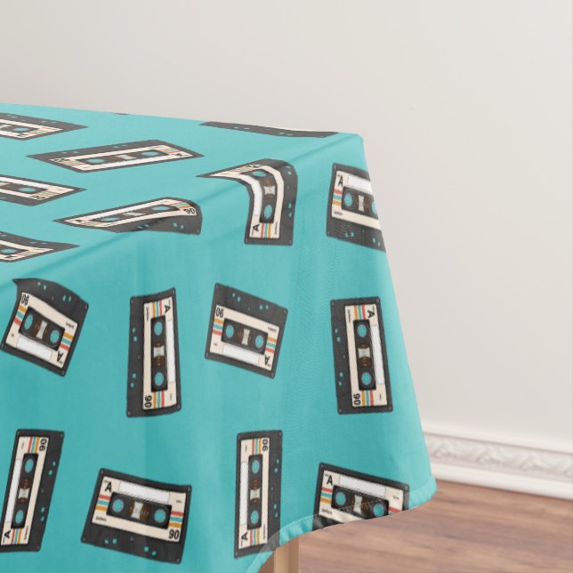 Retro 80's 90's Cassette Tape Music Birthday Party Tablecloth (In Situ)