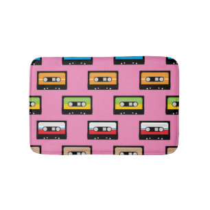 Retro 80s 90s Colourful Cassette Tapes Pink Bath Mat