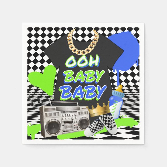 Retro 80's/90's Hip Hop Baby Shower Napkin (Front)
