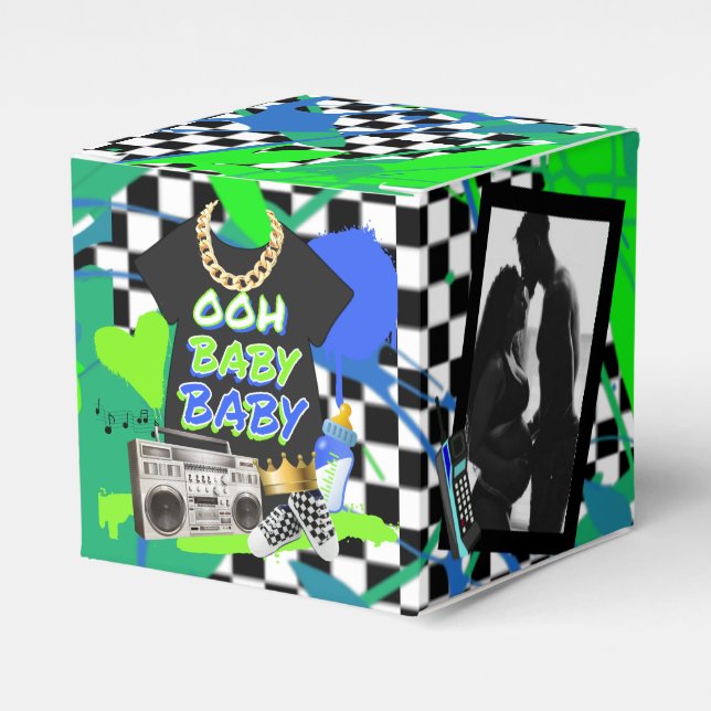 Retro 80's/90's Hip Hop Baby Shower Photo Favour Box (Front Side)