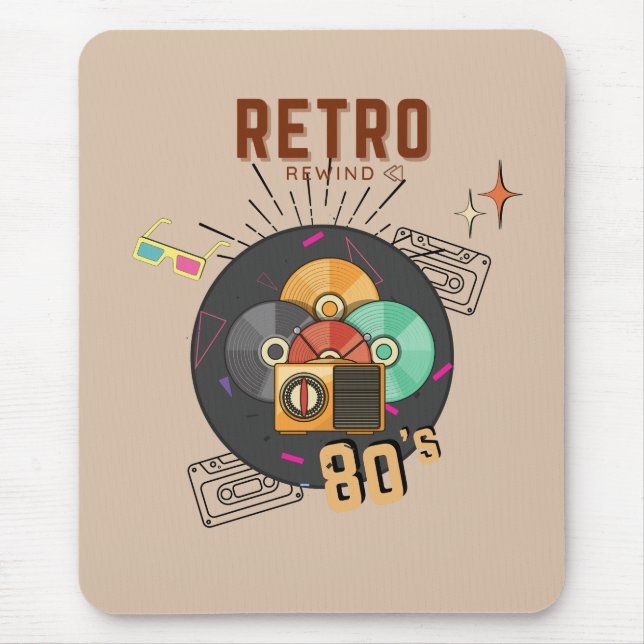 Retro 80s/90s Music CD Cover Design Mouse Mat (Front)