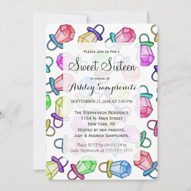 Retro 80's 90's Neon Colourful Ring Candy Pop Invitation (Front)