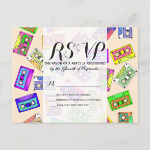 Retro 80's 90's Neon Patterned Cassette Tapes Announcement Postcard