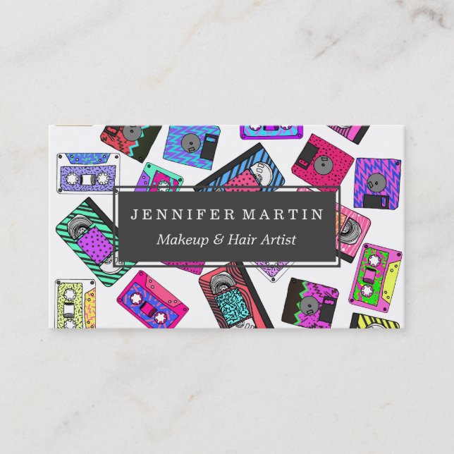 Retro 80's 90's Neon Patterned Cassette Tapes Business Card (Front)