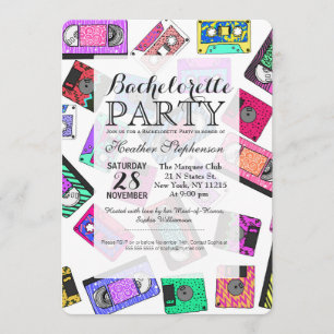 Retro 80's 90's Neon Patterned Cassette Tapes Invitation
