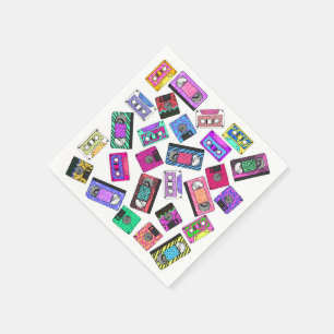 Retro 80's 90's Neon Patterned Cassette Tapes Napkin