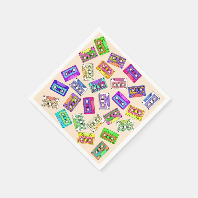 Retro 80's 90's Neon Patterned Cassette Tapes Napkin (Corner)
