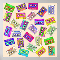 Retro 80's 90's Neon Patterned Cassette Tapes